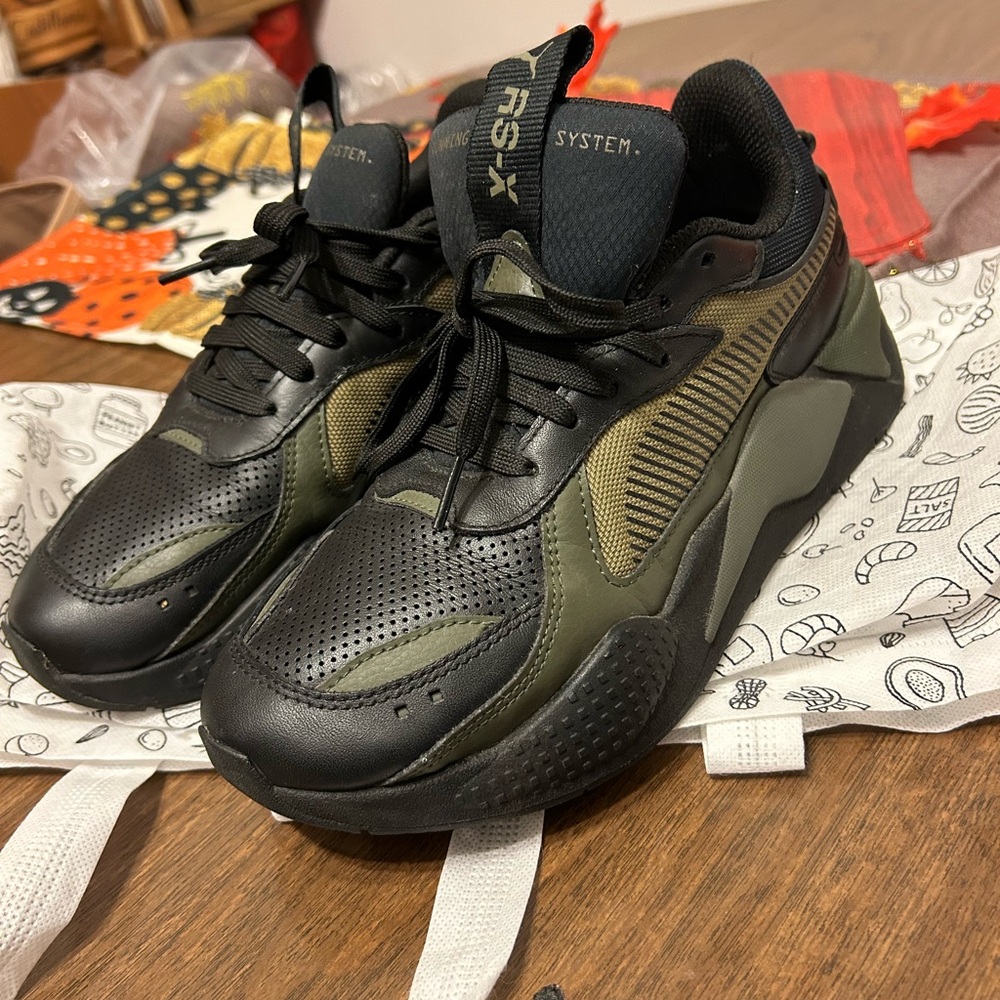 Puma Black and Olive Athletic Shoes